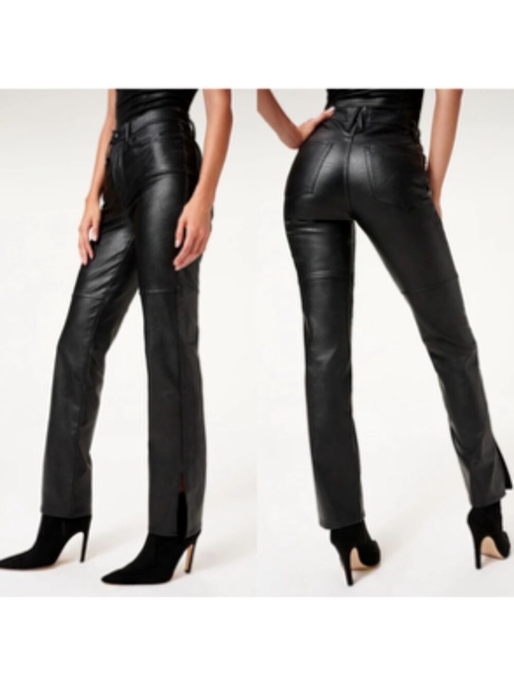 Good American Good Boy Faux Leather Pants Women's Size 6 Black Straight Leg